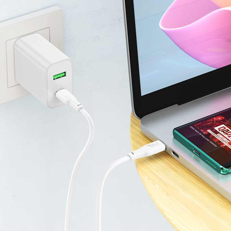 Hoco Chargeur Rapide USB-C 20W avec 2x Câble USB-C 1 m + 3 m - Blanc