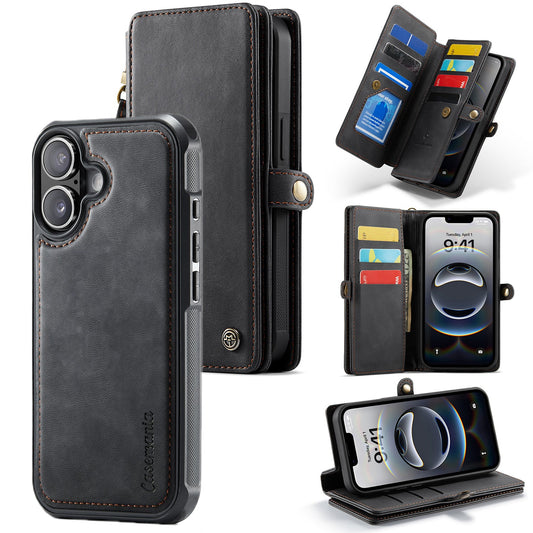 Apple iPhone 17 Case - Charcoal Gray - Luxury 2-in-1 Wallet Case with 10 Card Slots and Wrist Strap