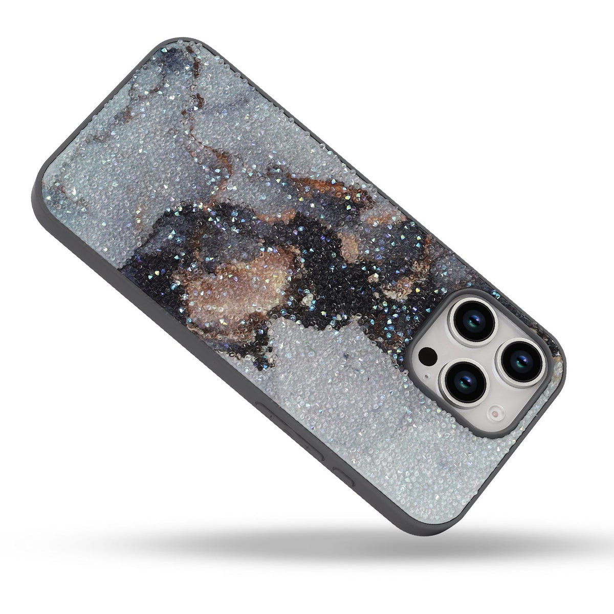 Apple iPhone 16 Pro Hoesje - Grijs - Diamant Marmer Glitter Back Cover