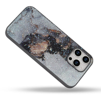 Apple iPhone 16 Pro Hoesje - Grijs - Diamant Marmer Glitter Back Cover