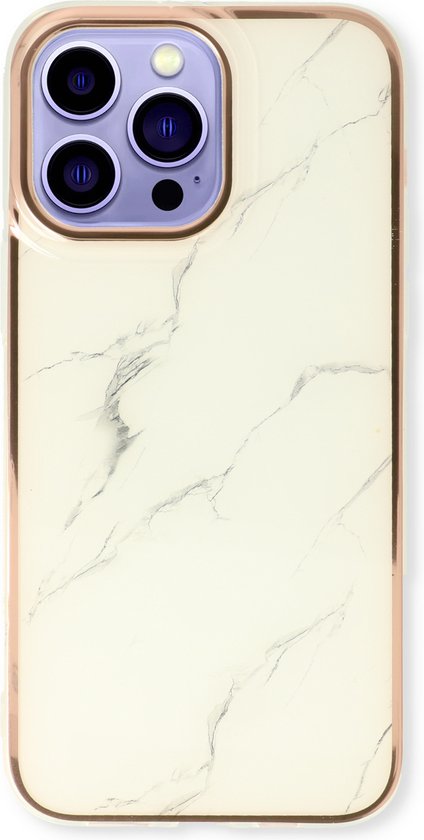Apple iPhone 14 Pro Max Hoesje - Wit - Siliconen Marmer Back Cover