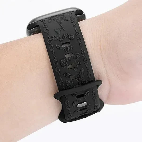 Apple Watch Bandje 44/45/46/49 mm - Hoco 3D Bloemen Siliconen - Zwart