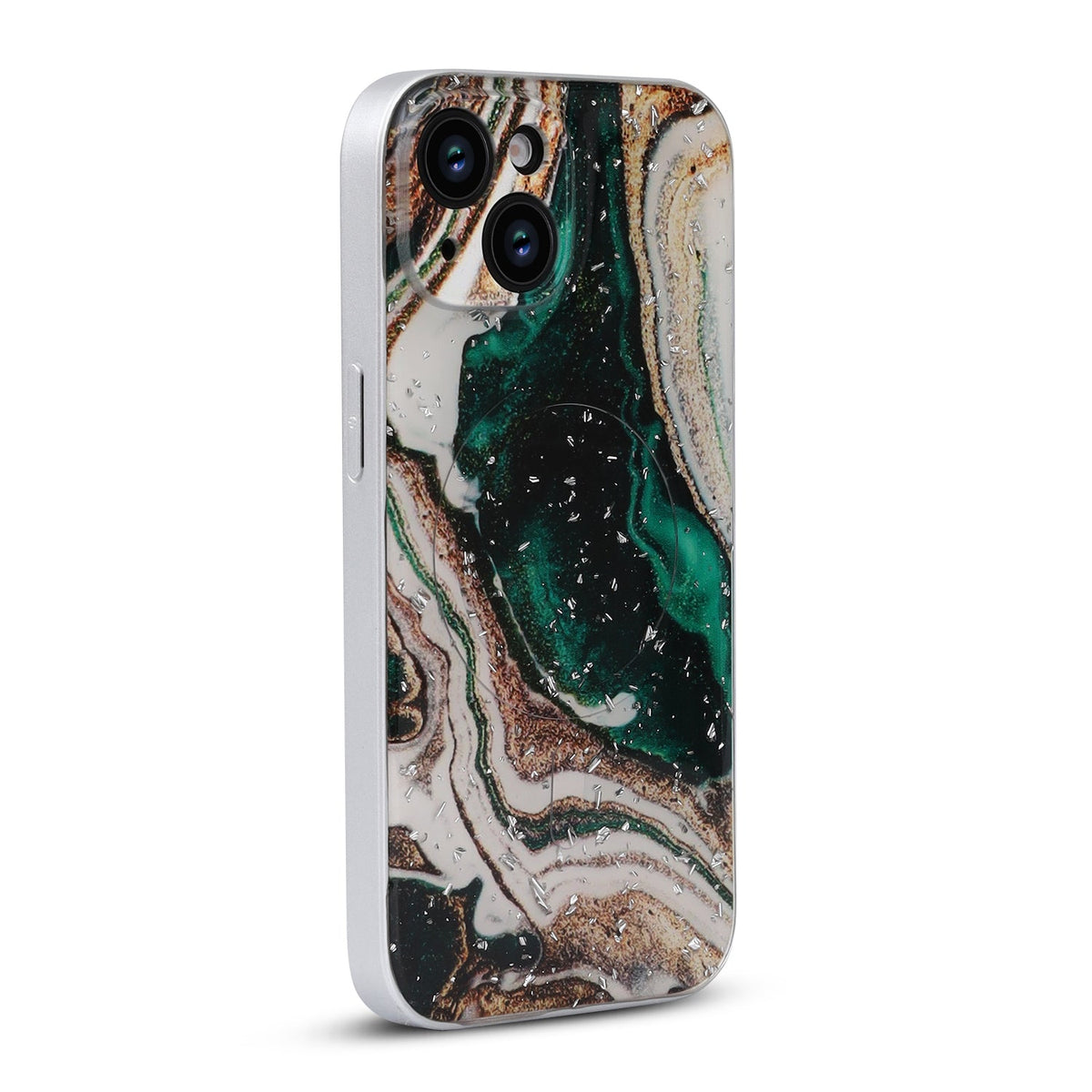 Apple iPhone 15 Hoesje - Groen - Marmer Glitter MagSafe Back Cover