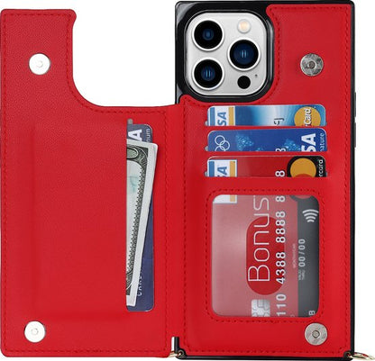 Apple iPhone 15 Pro Case - Red - Luxury Back Cover with Phone Strap and Zipper