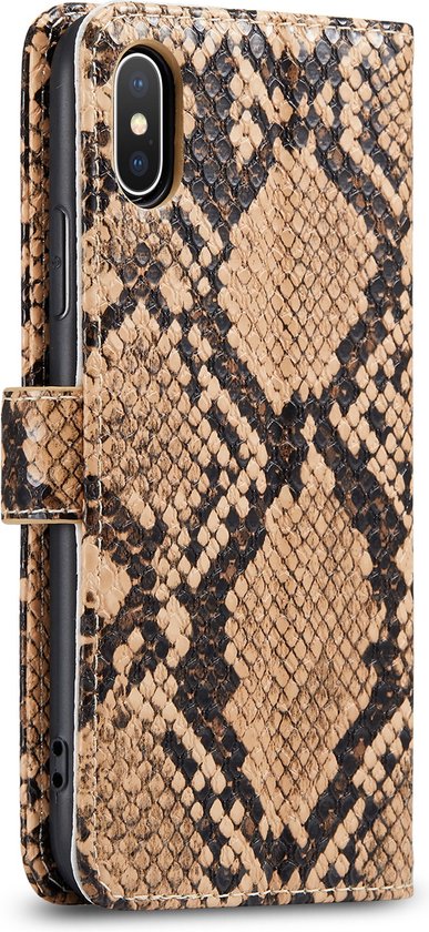 iPhone X / XS Hoesje - Beige - Luxe Slangen Bookcase