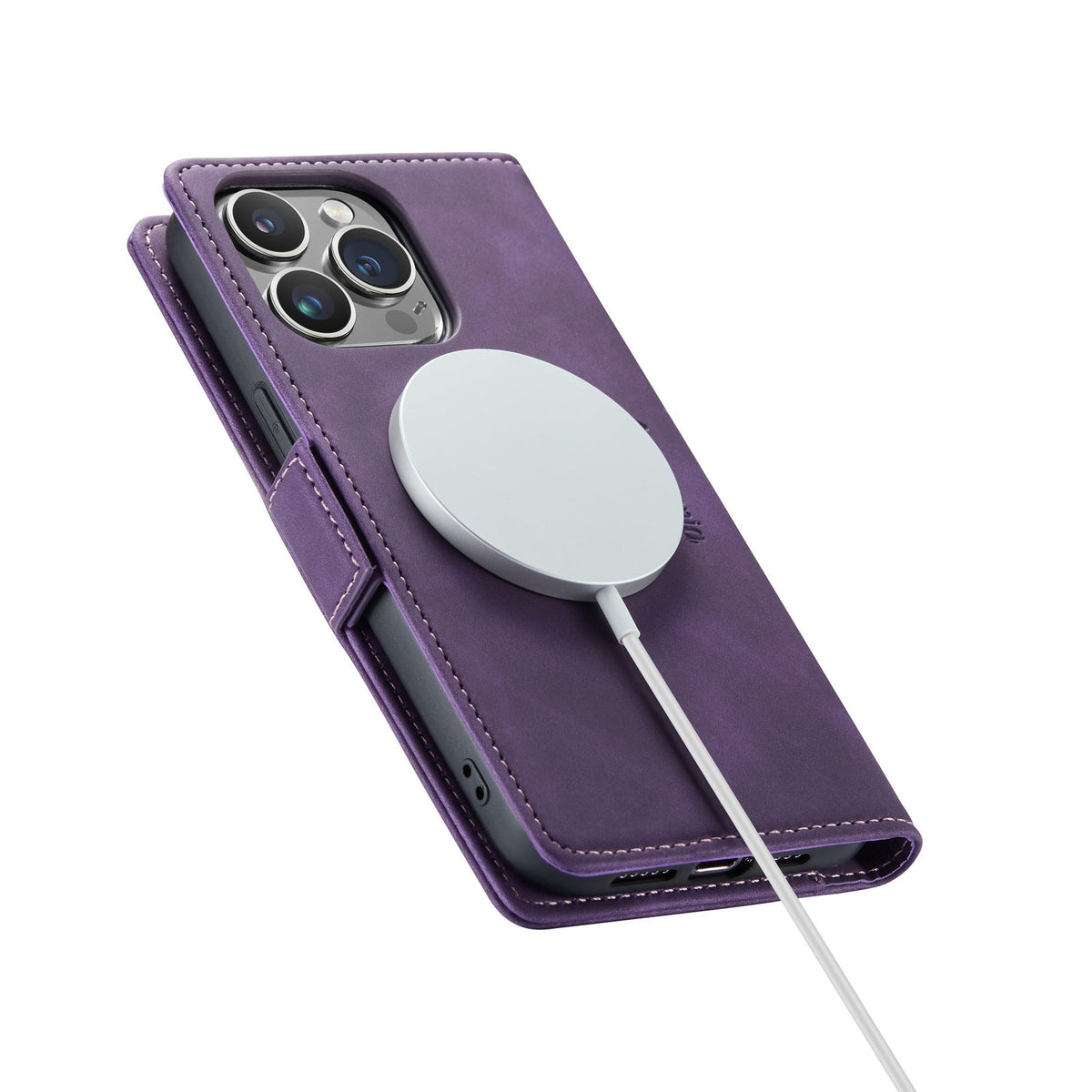 Apple iPhone 15 Pro Hoesje - Dark Purple - Portemonnee MagSafe Bookcase