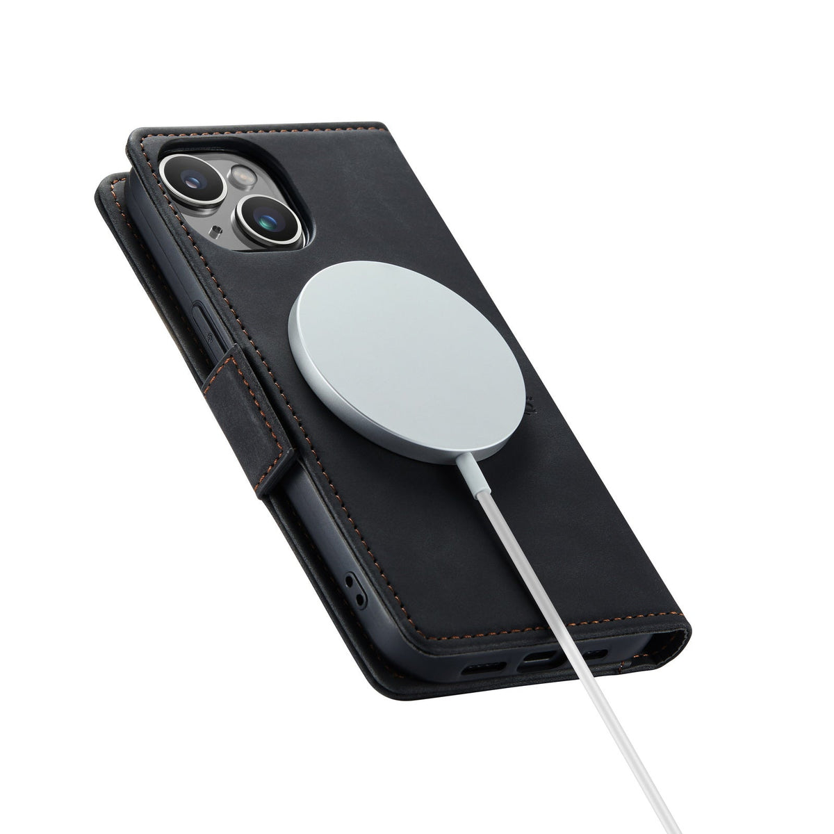 Apple iPhone 15 Plus Hülle - Charcoal Gray - Portemonnaie-MagSafe-Klapphülle mit Kartenfach
