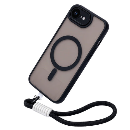 iPhone 16e Hoesje - Zwart - Matte Armor MagSafe Back Cover met Pols Bandje