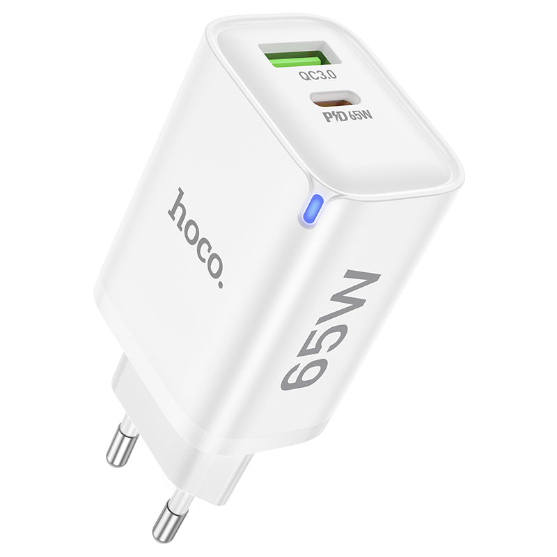 Hoco 65W Snellader 2-poorts USB-C + USB-A - Wit