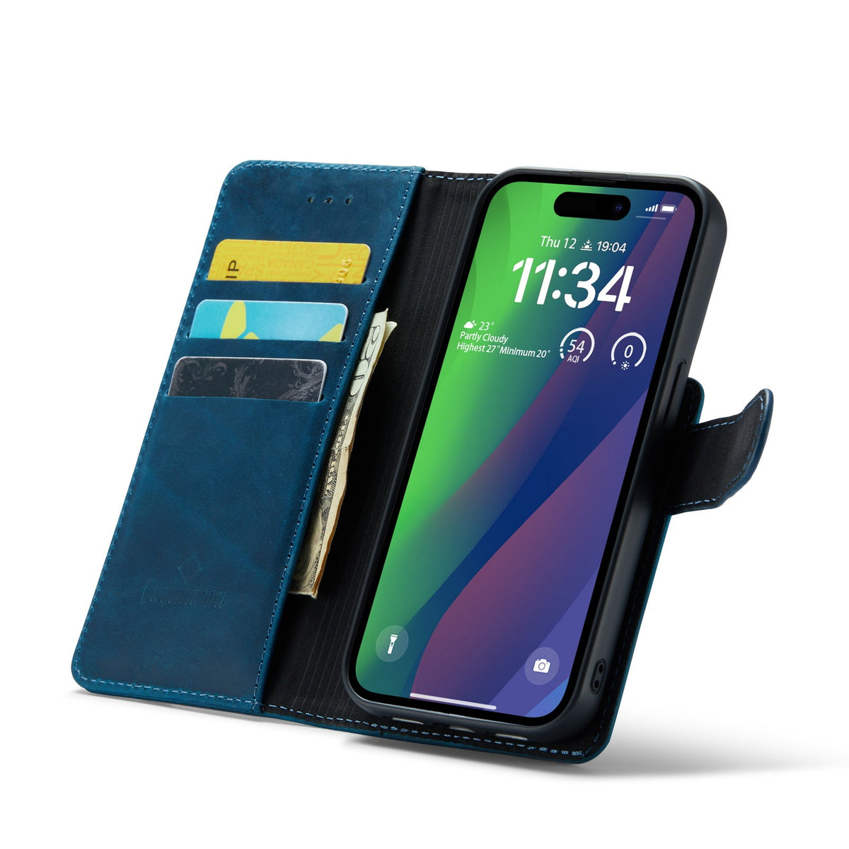 Apple iPhone 15 Plus Hülle - Navy Blue - Echtleder-2-in-1-MagSafe-Klapphülle mit Kartenfach