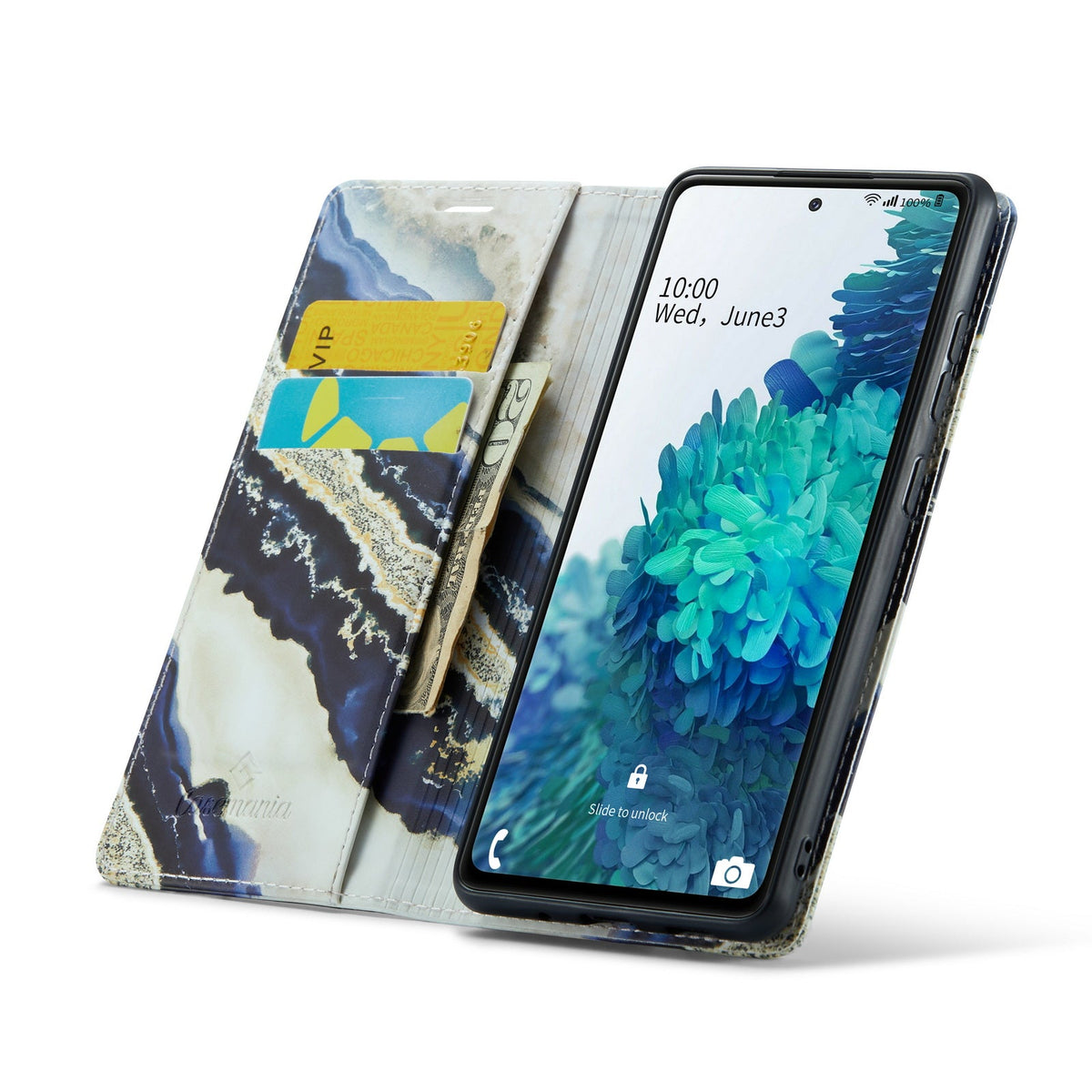Samsung Galaxy S21 FE Hoesje - Blue Paraiba - Marmer Portemonnee Bookcase