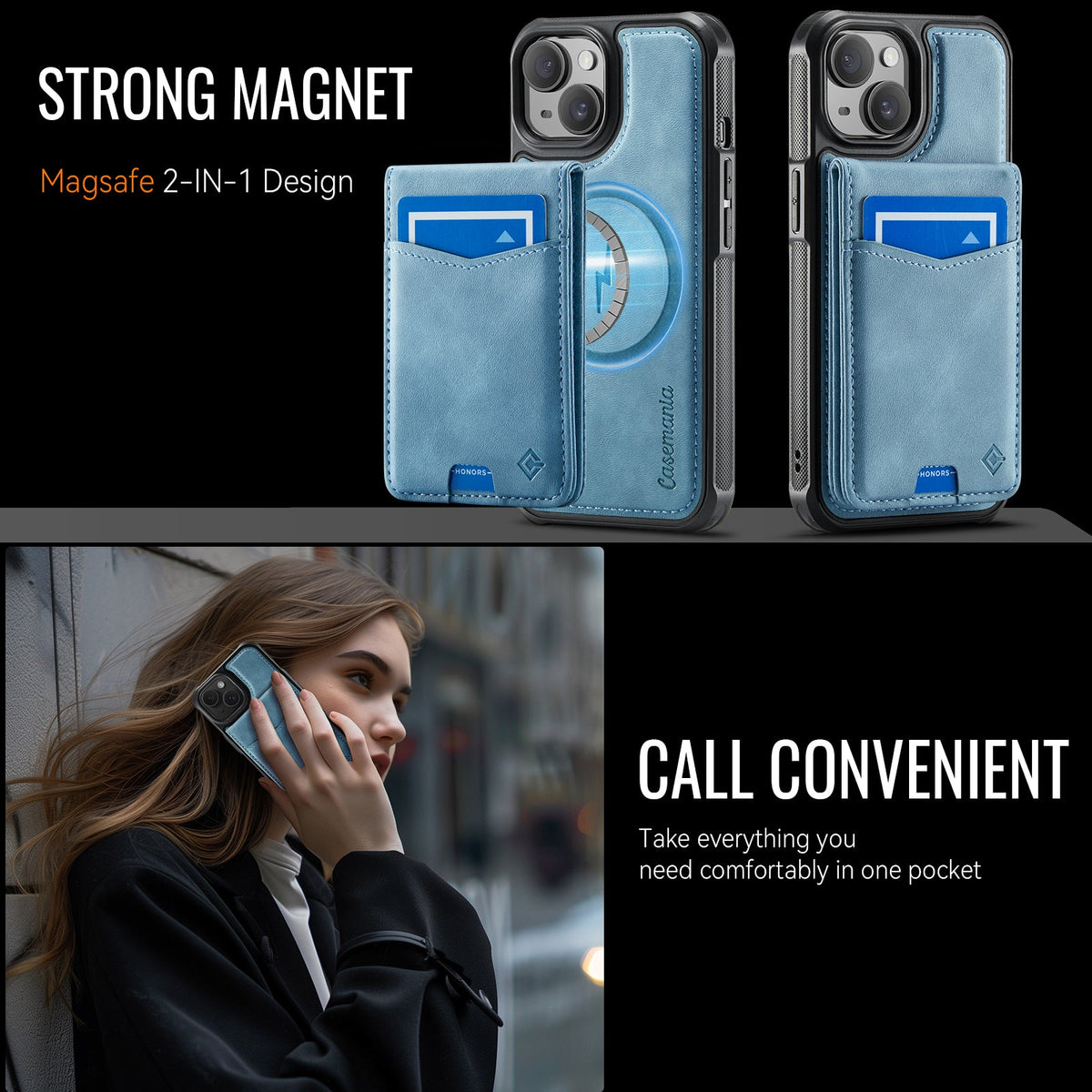 Apple iPhone 14 Hoesje - Aqua Blue - MagSafe Back Cover met Pasjeshouder