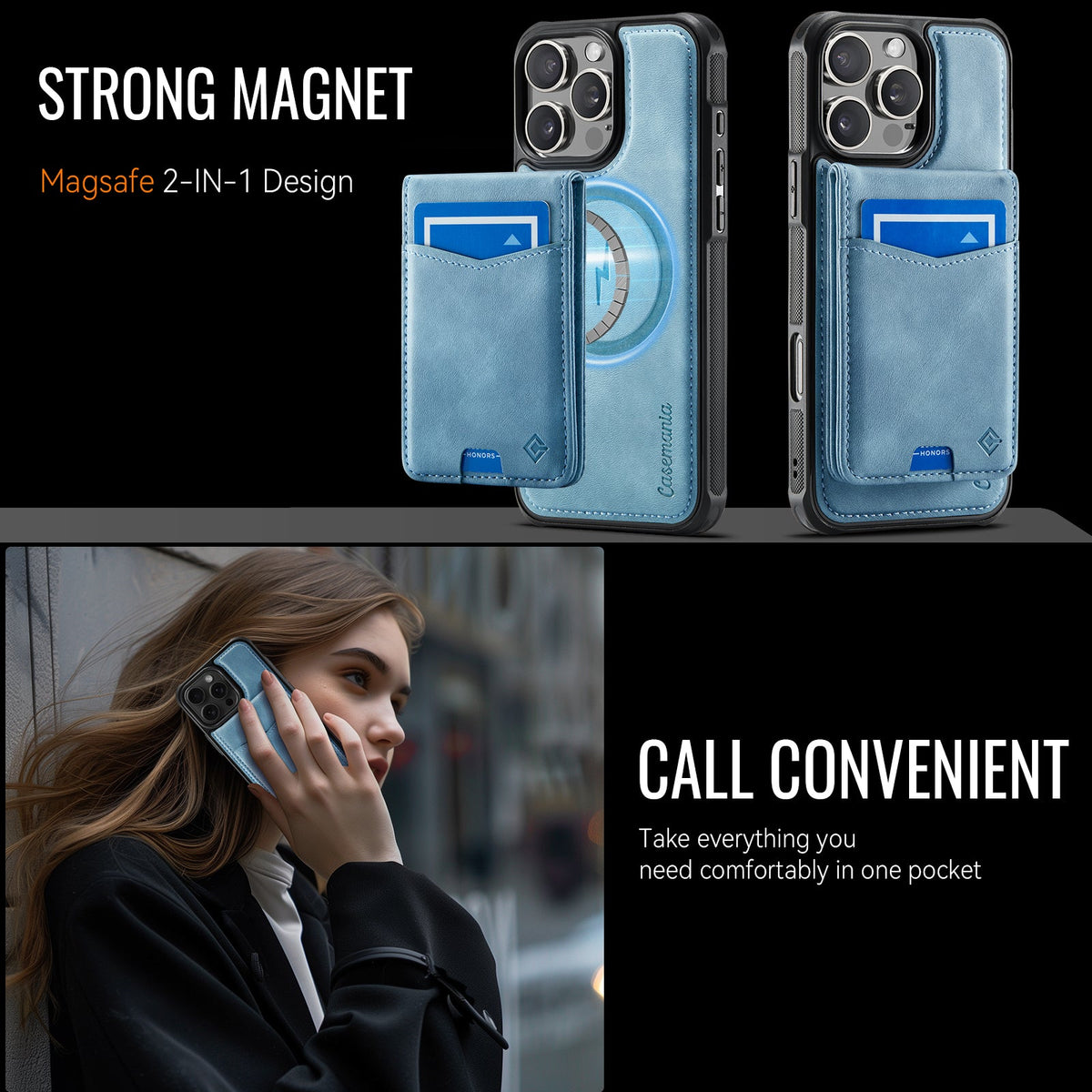 Apple iPhone 16 Pro Hoesje - Aqua Blue - MagSafe Back Cover met Pasjeshouder