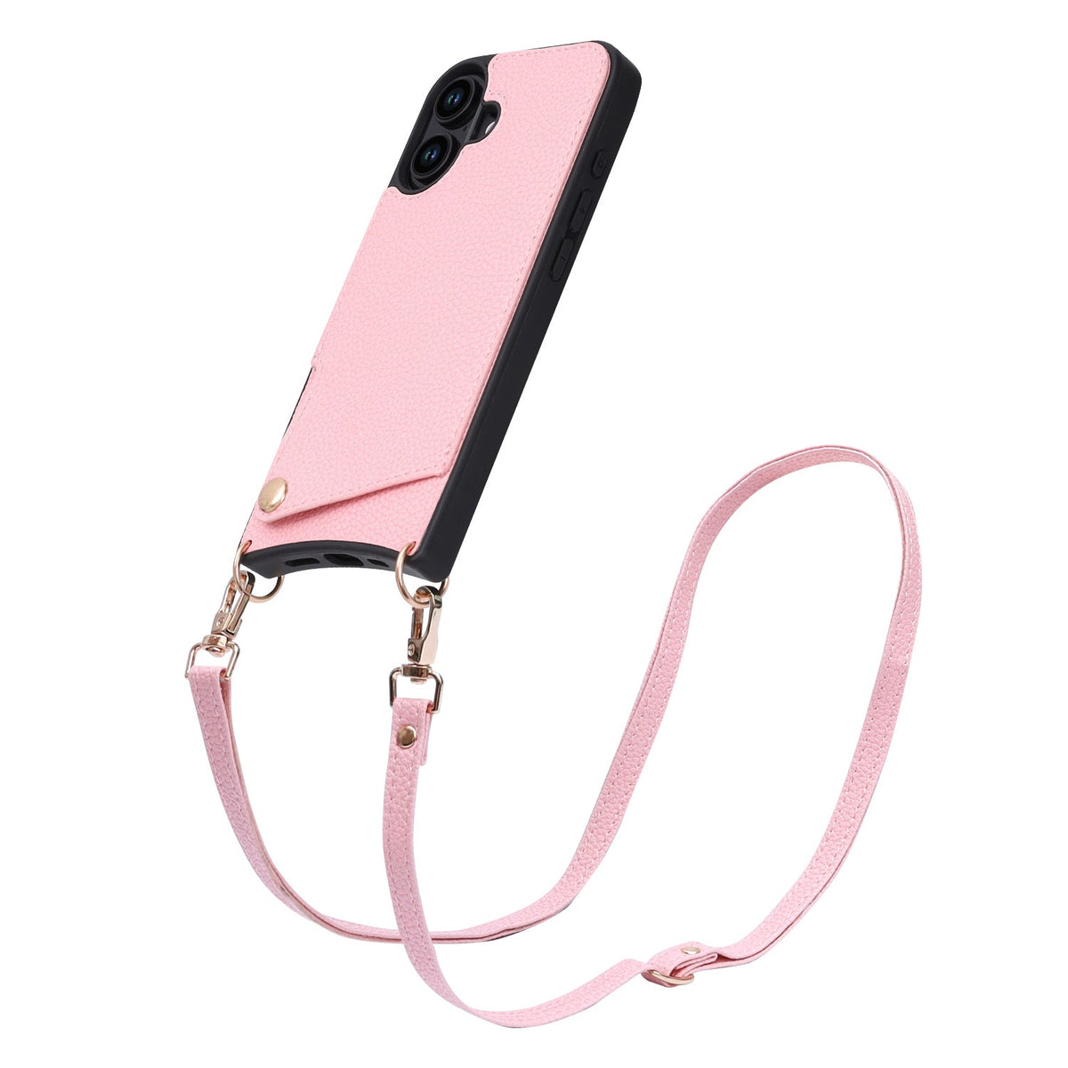 Apple iPhone 16 Plus Hoesje - Roze - Back Cover met Pols Bandje en Telefoonkoord