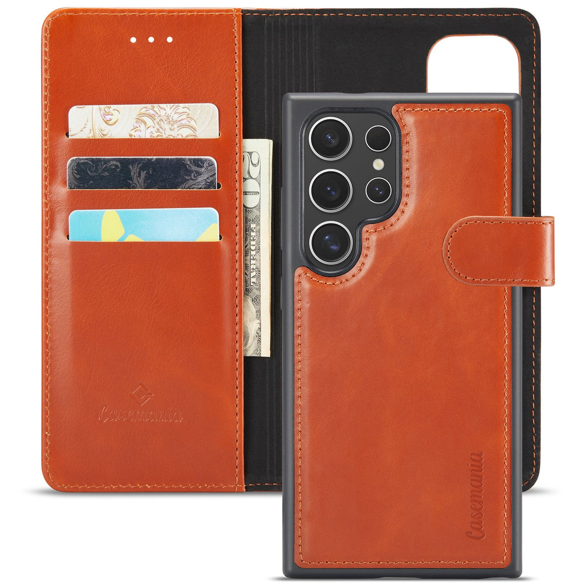Samsung Galaxy S24 Ultra Hoesje - Sienna Brown - Echt Leren 2 in 1 Bookcase