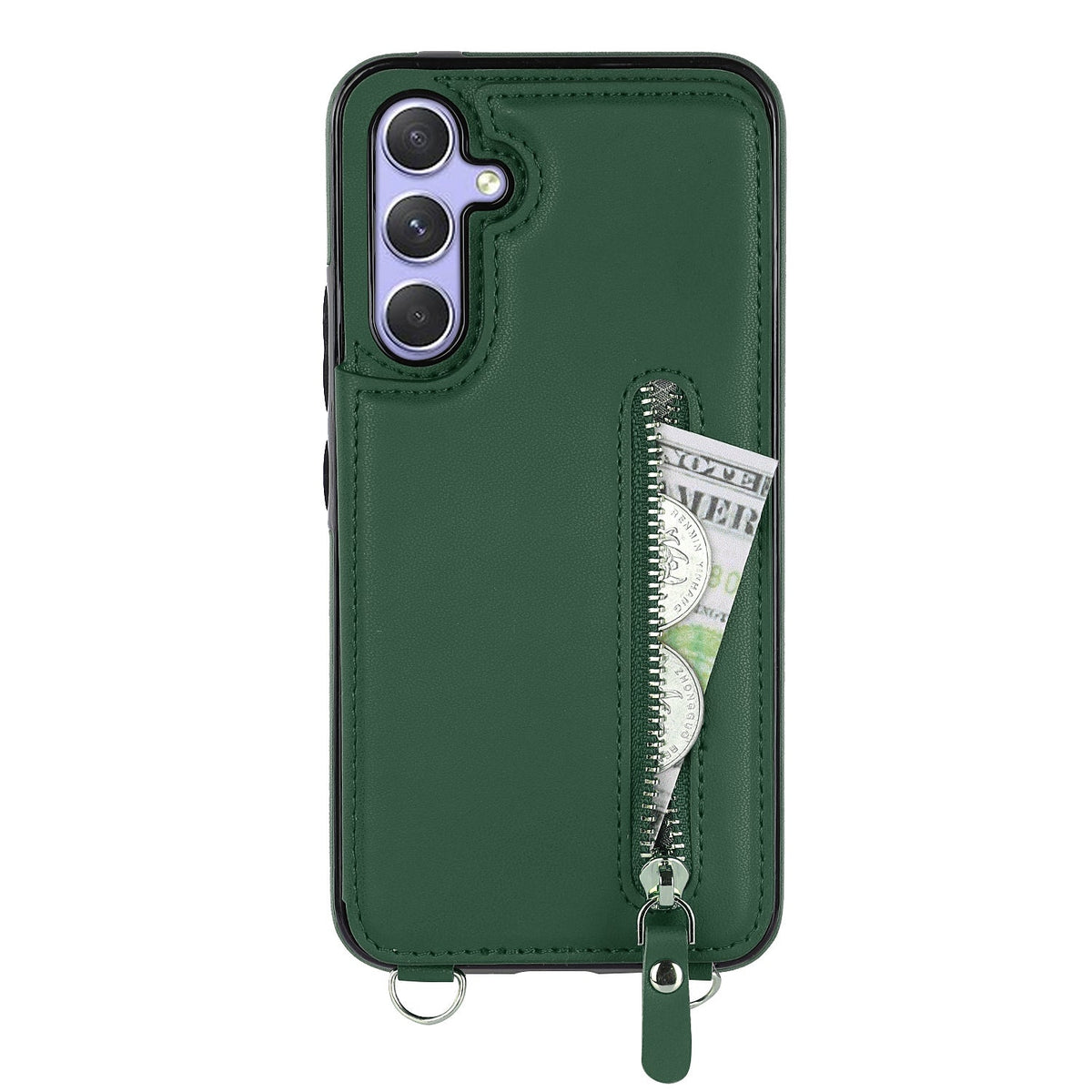 Samsung Galaxy A15 Hoesje - Groen - Luxe Back Cover met Telefoonkoord en Rits