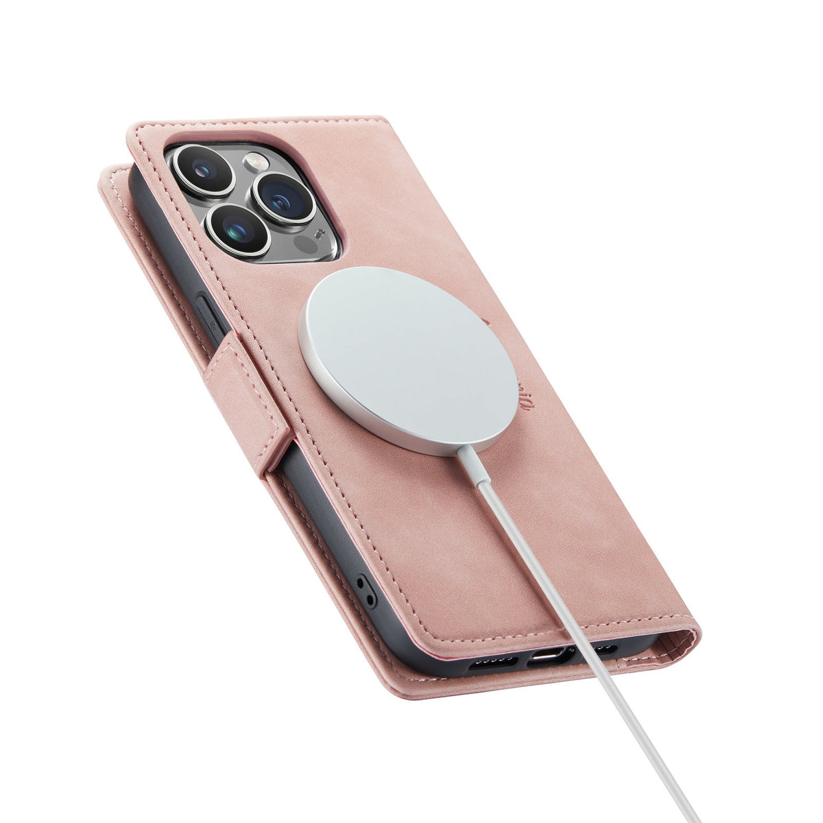Apple iPhone 15 Pro Hülle - Pale Pink - Portemonnaie-MagSafe-Klapphülle mit Kartenfach