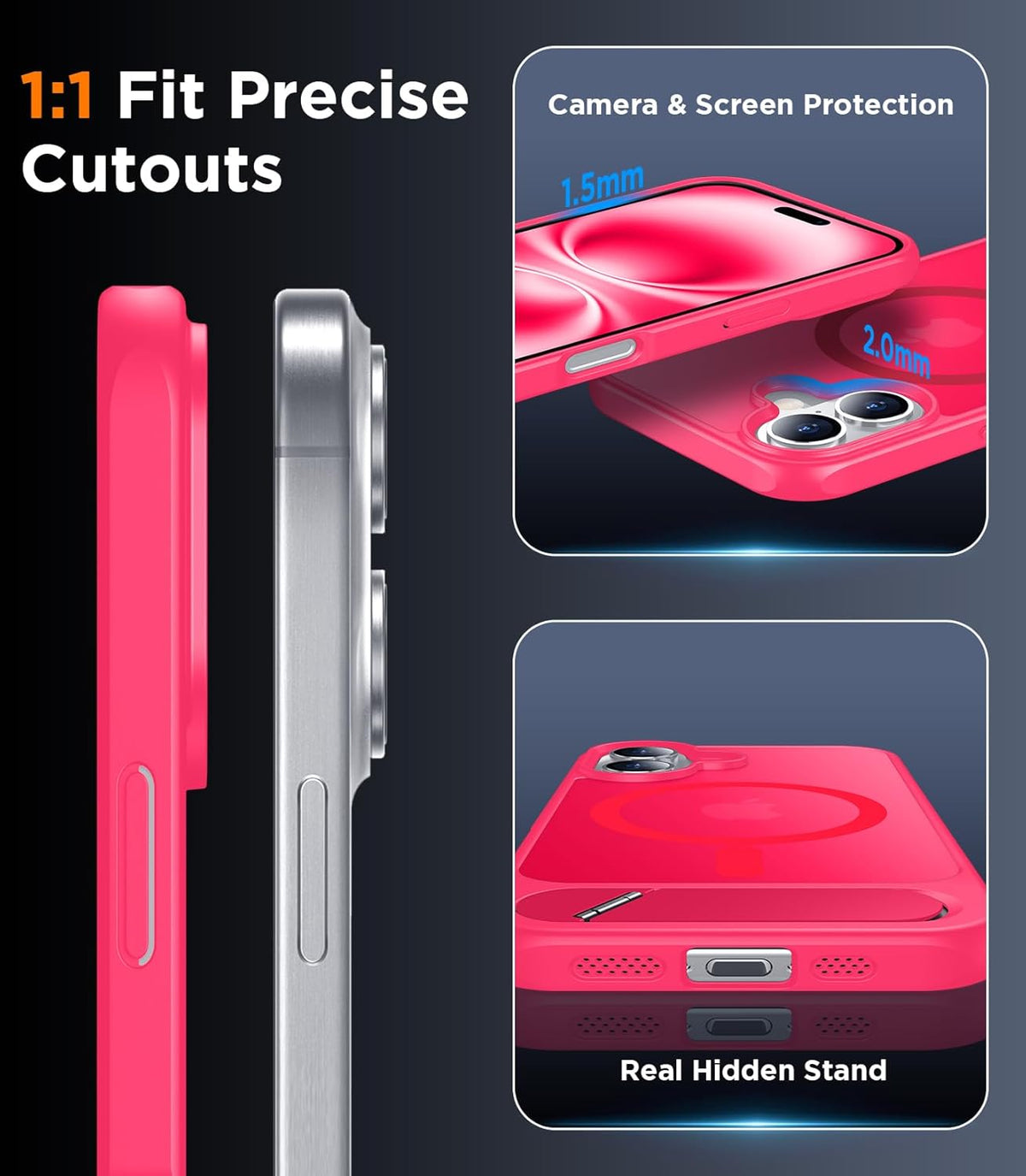 Coque pour Apple iPhone 17 Pro - Rose fluo - Matte Armor MagSafe avec béquille