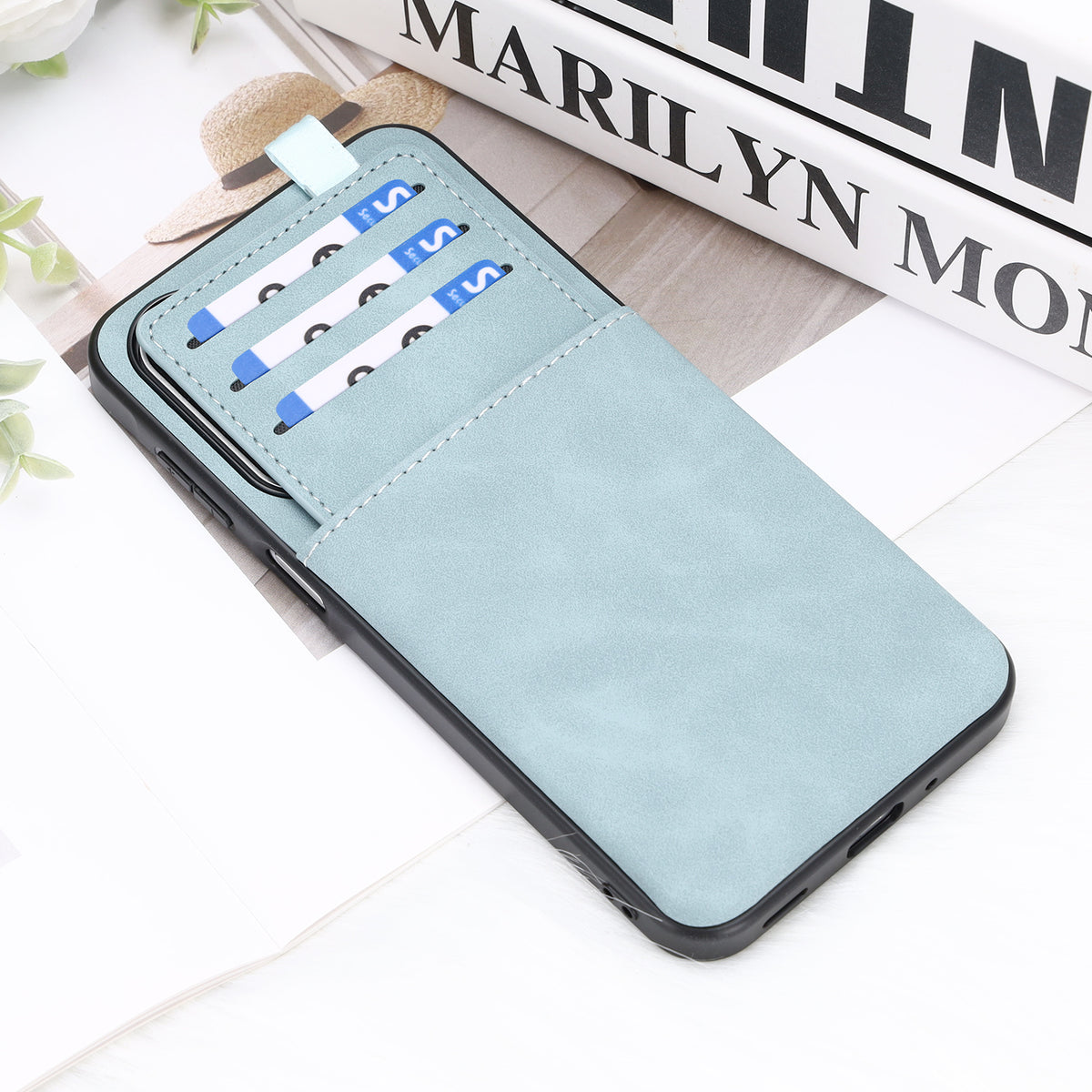 Samsung Galaxy A27 Hoesje - Aqua Blue - Kunstleren Back Cover met Pull-Tab Pasjeshouder