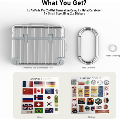 Apple AirPods Pro 2 / Pro Case - Koffer Suit Case with Stickers - Silver