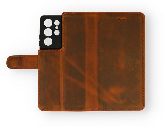 Samsung Galaxy S21 Ultra Hoesje - Bruin - Echt Leren Bookcase