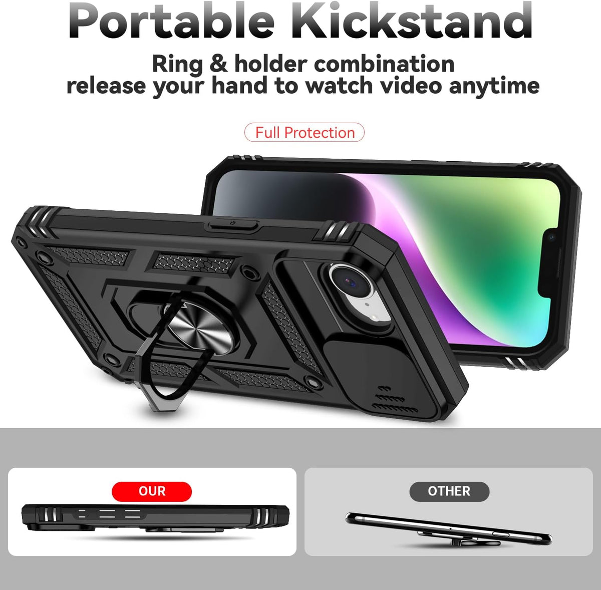 iPhone 16e Hoesje - Zwart - Armor Kickstand en Camera Bescherming Back Cover