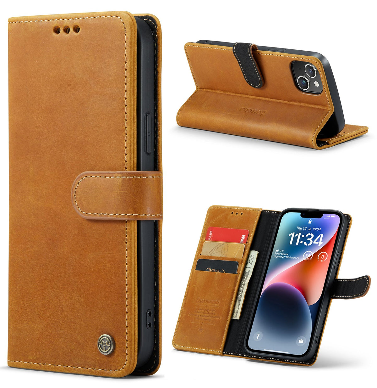 iPhone 14 Plus Hoesje - Bruin - Echt Leren Bookcase