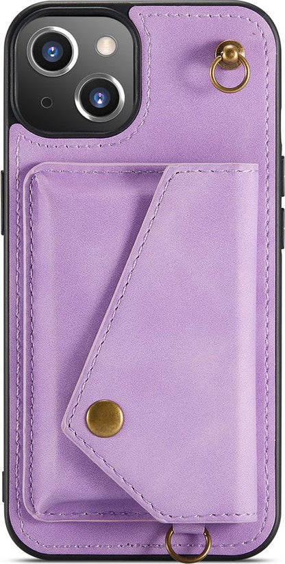 Apple iPhone 13 Case - Purple - Luxury Back Cover with Phone Strap
