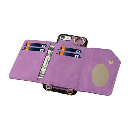 Apple iPhone 7 Case - Bright Lila - Back Cover with Mirror, Sliding Card Holder and Phone Strap
