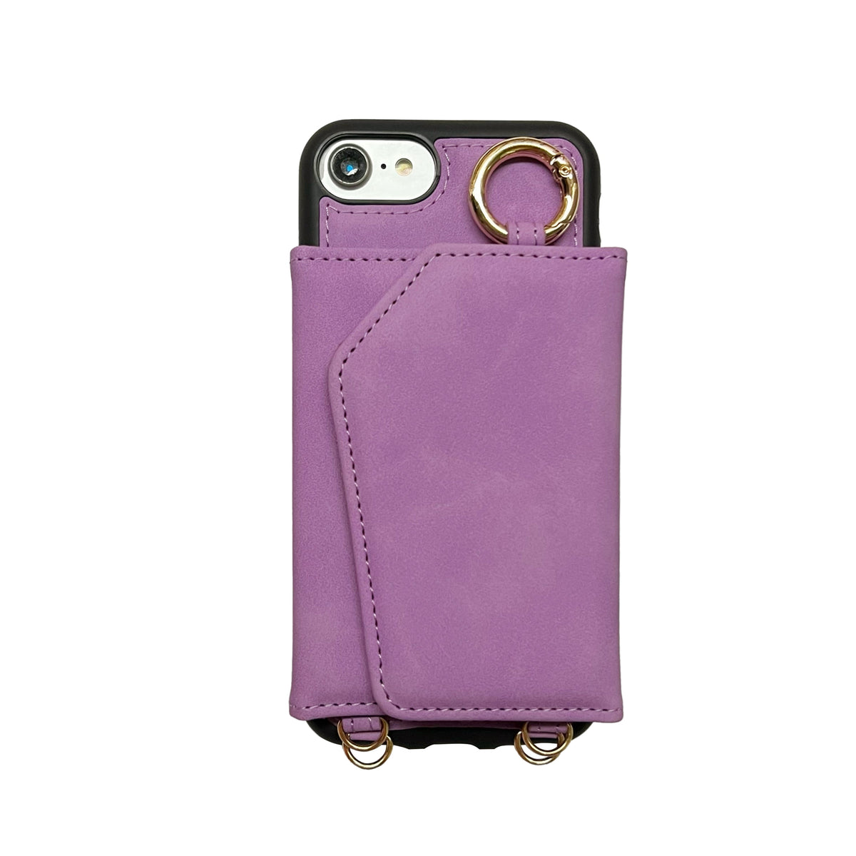 Apple iPhone 7 Case - Bright Lila - Back Cover with Mirror, Sliding Card Holder and Phone Strap