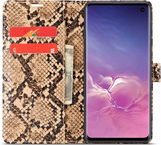 Samsung Galaxy S10+ Hoesje - Beige - Luxe Slangen Bookcase