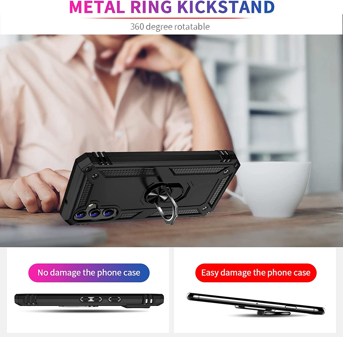 Samsung Galaxy A14 Hoesje - Zwart - Armor Kickstand Back Cover