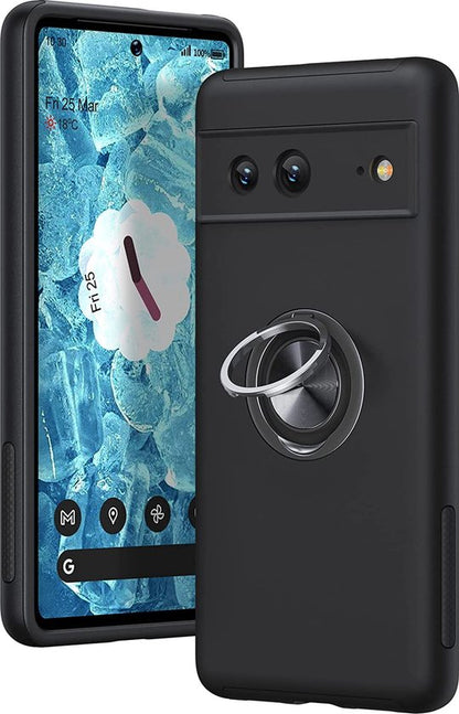 Google Pixel 6a Hoesje - Zwart - Ring Kickstand Back Cover