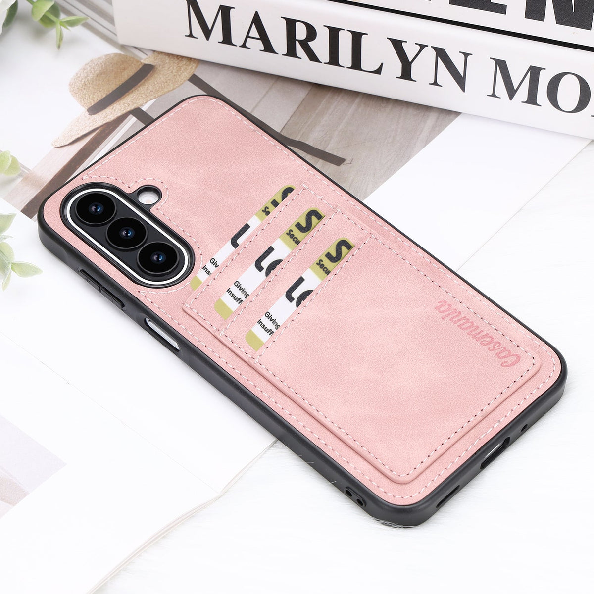Samsung Galaxy A27 Case - Pale Pink - Faux Leather Back Cover with Card Holder