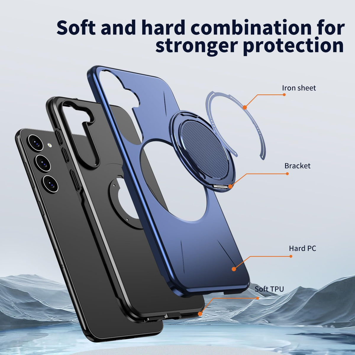 Samsung Galaxy S26 Plus Case - Dark Blue - Silicone Ring Kickstand Back Cover