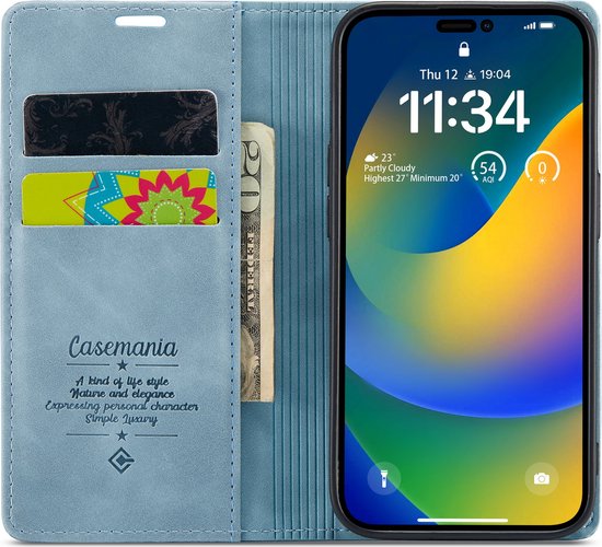 iPhone 14 Pro Max Hoesje - Aqua Blue - Dunne Bookcase