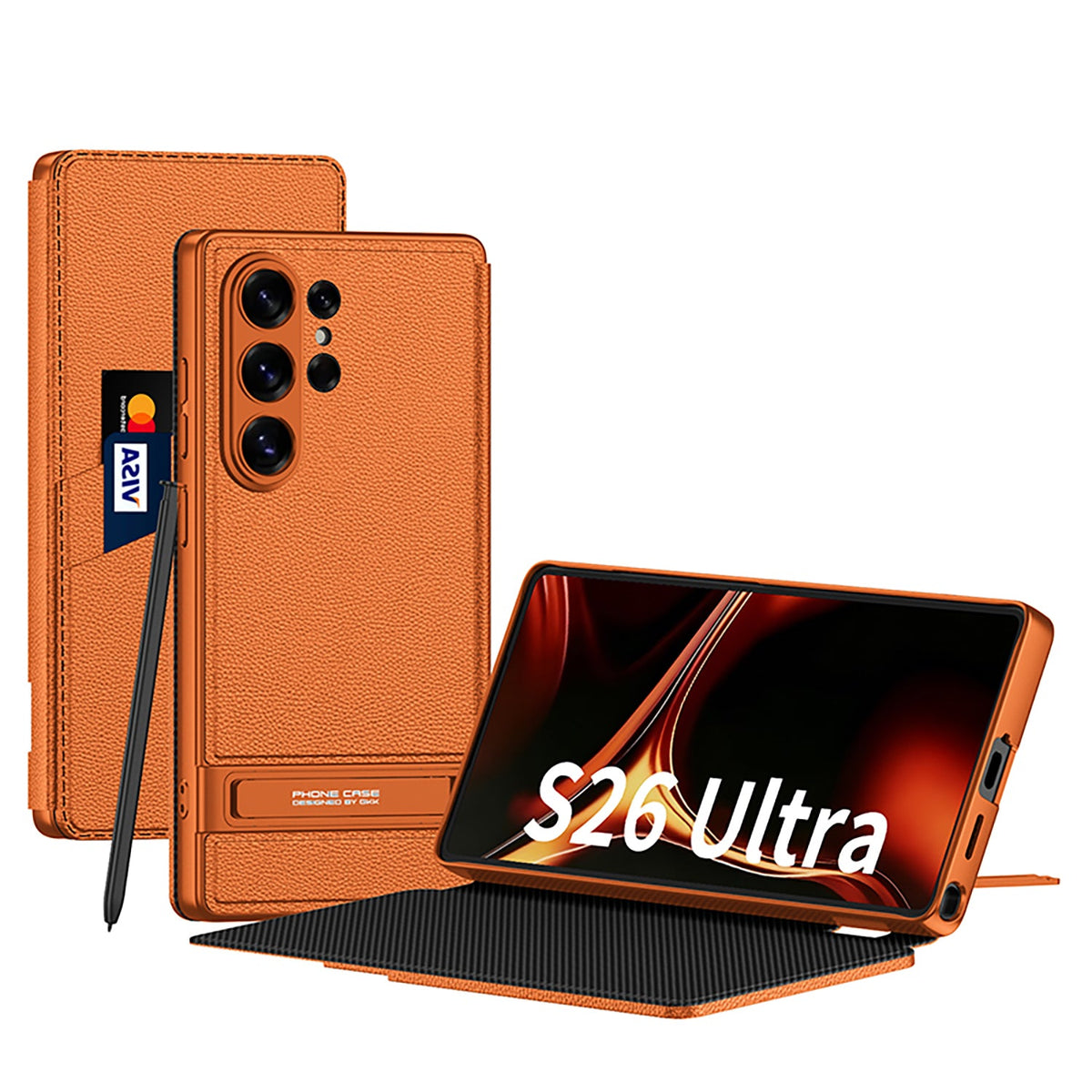 Samsung Galaxy S26 Ultra Hoesje - Oranje - Luxe Kaarthouder Bookcase met Kickstand