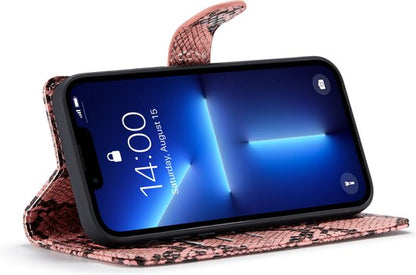 Apple iPhone 13 Pro Max Case - Pink - Luxury Snake Print Wallet Case