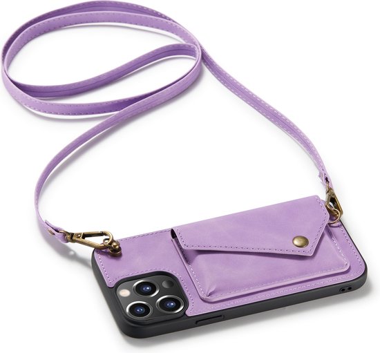 Apple iPhone 13 Pro Hoesje - Paars - Luxe Back Cover met Telefoonkoord
