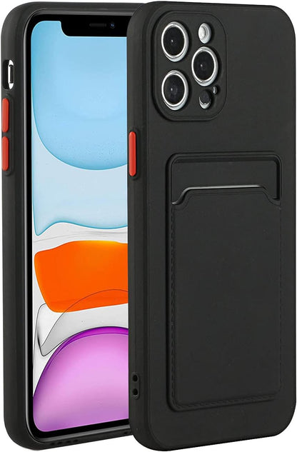 Apple iPhone 15 Pro Hoesje - Zwart - Siliconen Back Cover met Pasjeshouder