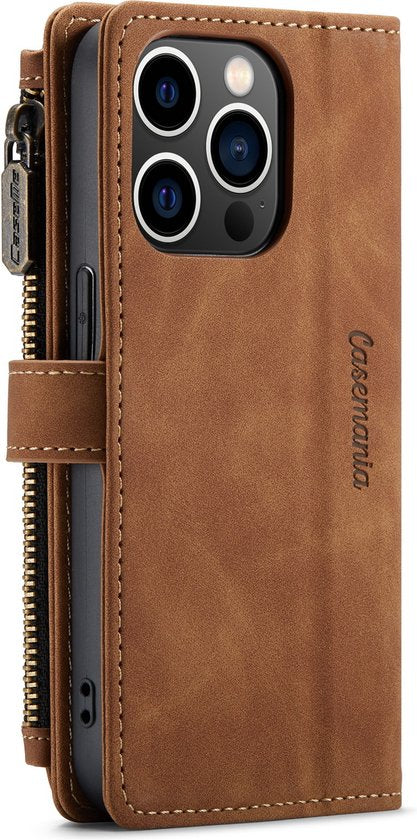 iPhone 14 Pro Hoesje - Sienna Brown - Luxe Bookcase met Rits