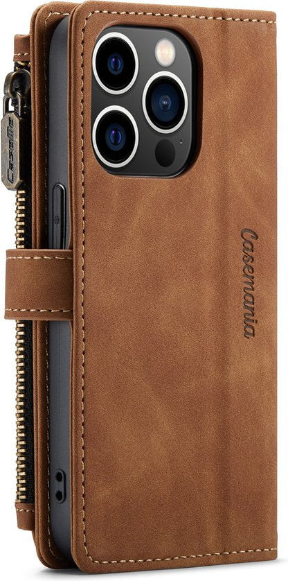 iPhone 14 Pro Hoesje - Sienna Brown - Luxe Bookcase met Rits