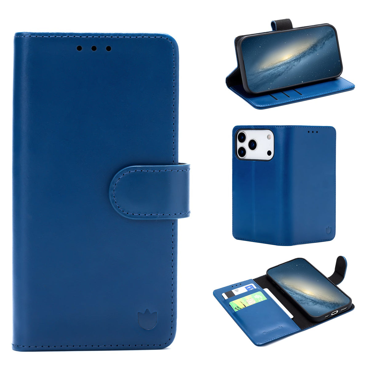 Apple iPhone 18 Pro Max Hoesje - Navy Blue - Echt Leren Bookcase
