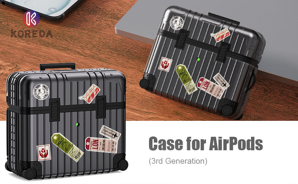 Apple AirPods 3 Hoesje - Koffer Suit Case met Stickers - Zwart