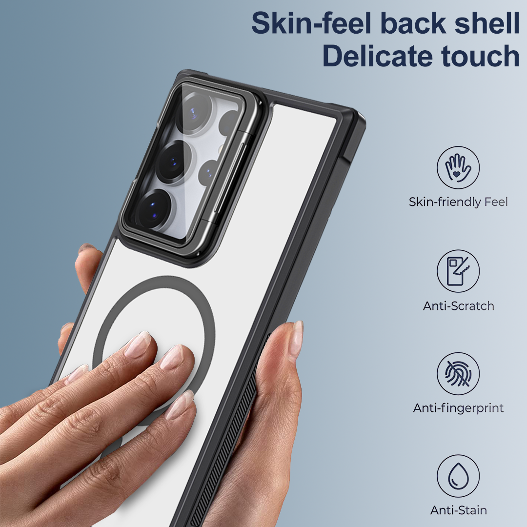 Samsung Galaxy S26 Ultra Hoesje - Donker Blauw - MagSafe Back Cover met Camera Frame Kickstand