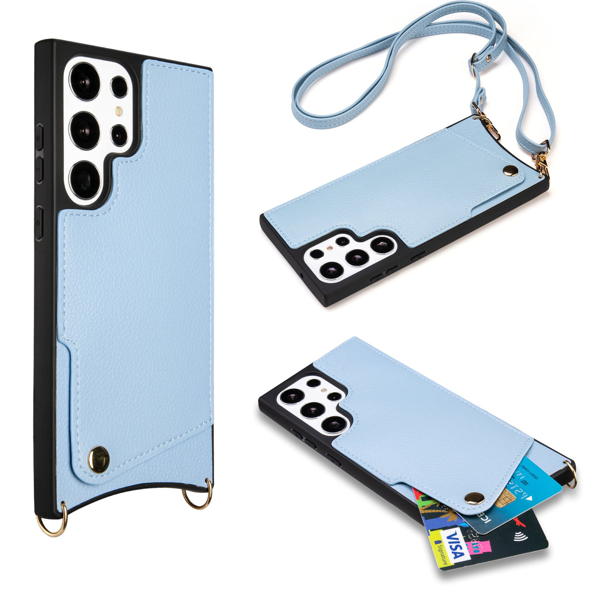Coque Samsung Galaxy S23 Ultra - Bleu - Étui arrière avec dragonne