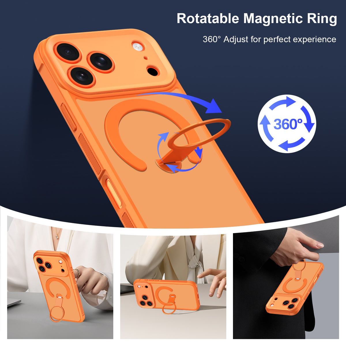 Apple iPhone 18 Pro Hoesje - Zwart - Matte Armor Magnetische Back Cover met Kickstand Ringhouder