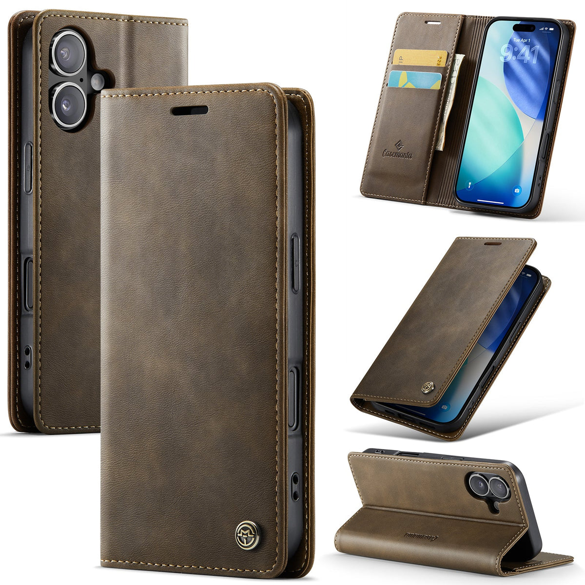 Apple iPhone 17 Case - Cedar Brown - Faux Leather Wallet Case