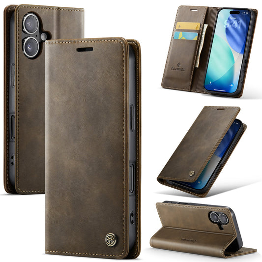 Apple iPhone 17 Case - Cedar Brown - Faux Leather Wallet Case
