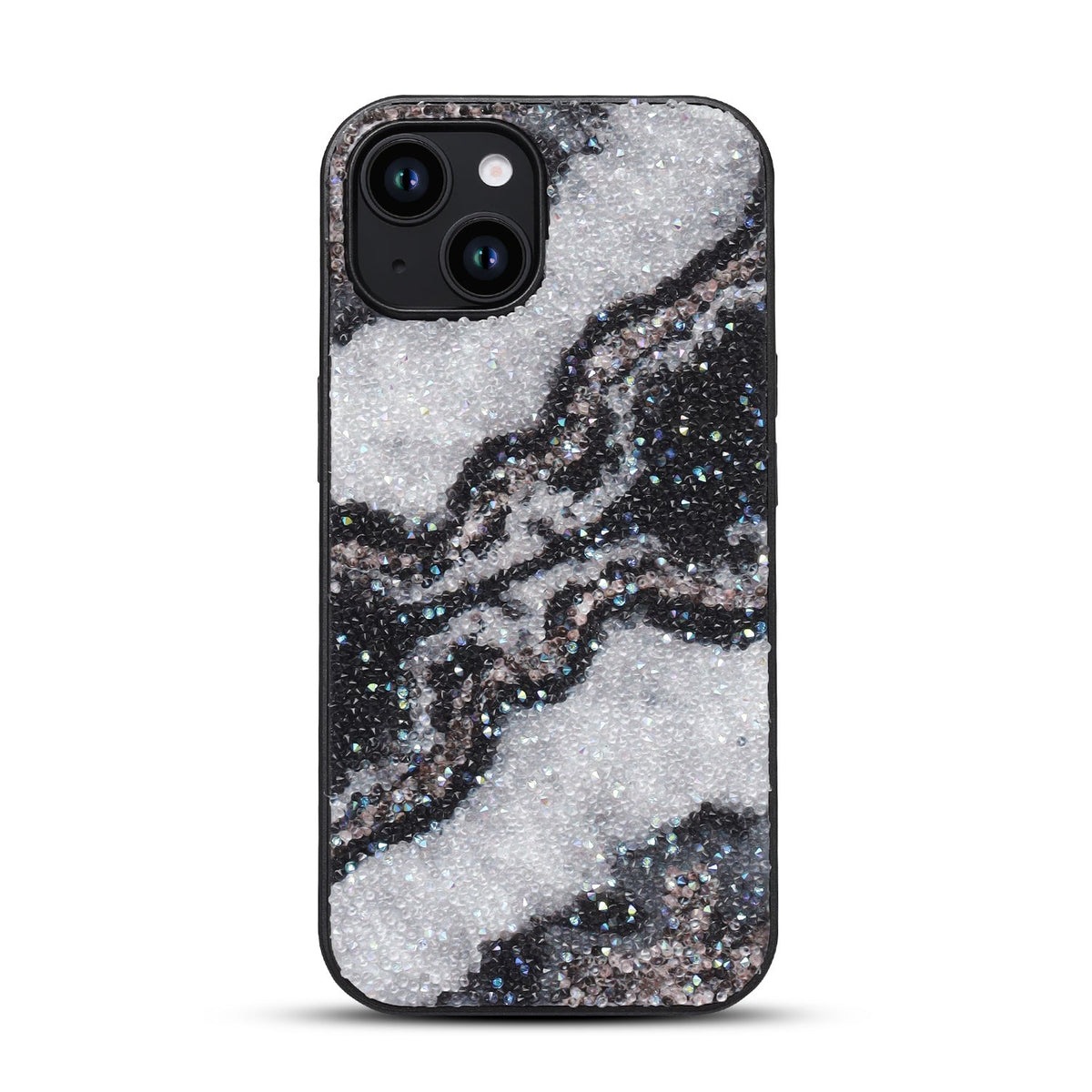 Apple iPhone 15 Hoesje - Zwart - Diamant Marmer Glitter Back Cover